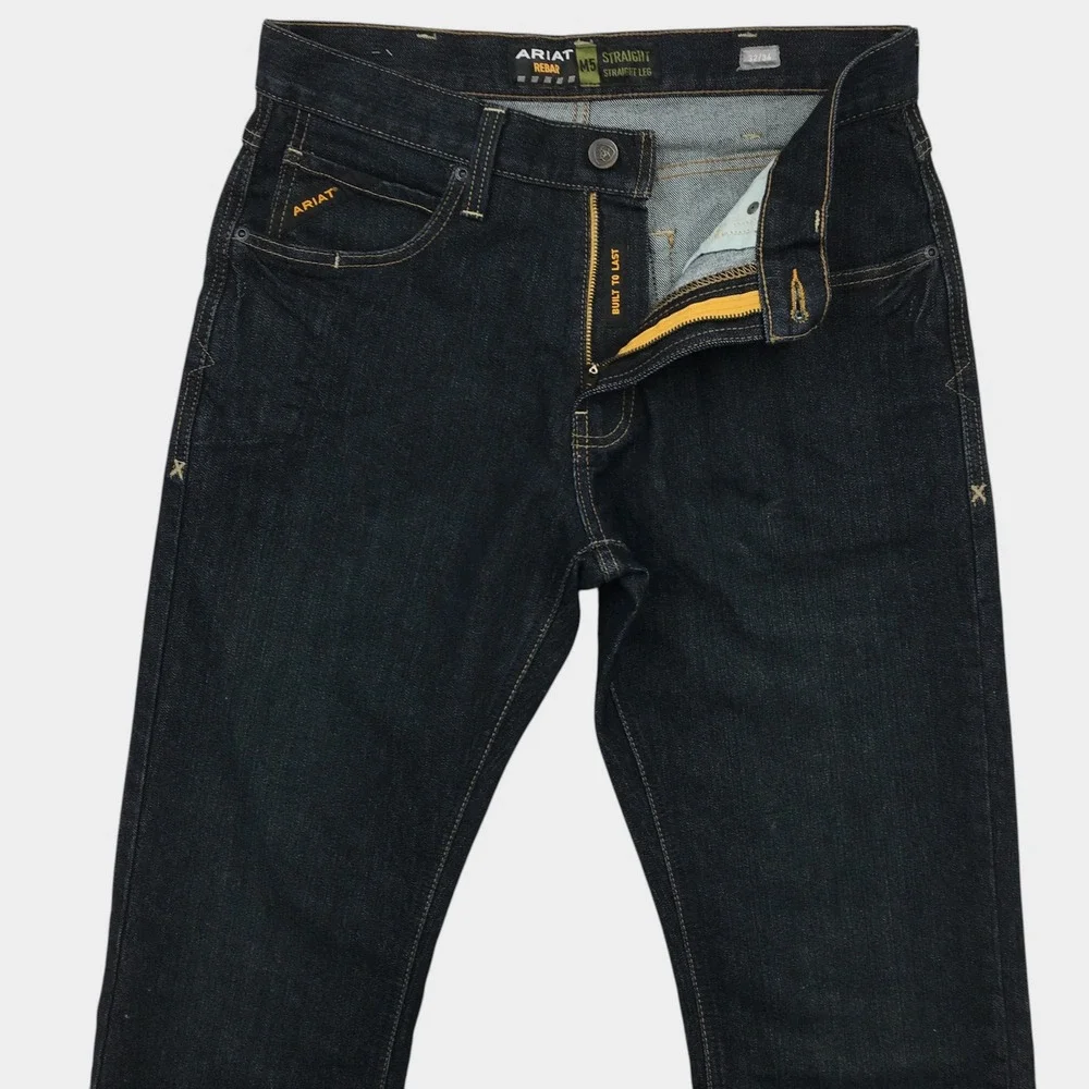 NEW! Ariat Rebar M5 Blackstone Straight Leg Jeans Mens 32x36 Dark Wash Denim